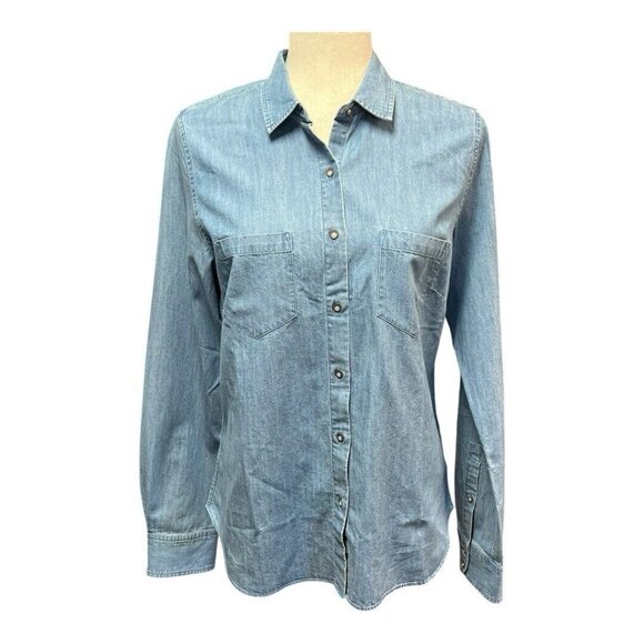 UNTUCKit Tops - UNTUCKIT Womens Alleanza Button Up Blouse~Size 2~Chambray Blue Long Sleeve NWT
